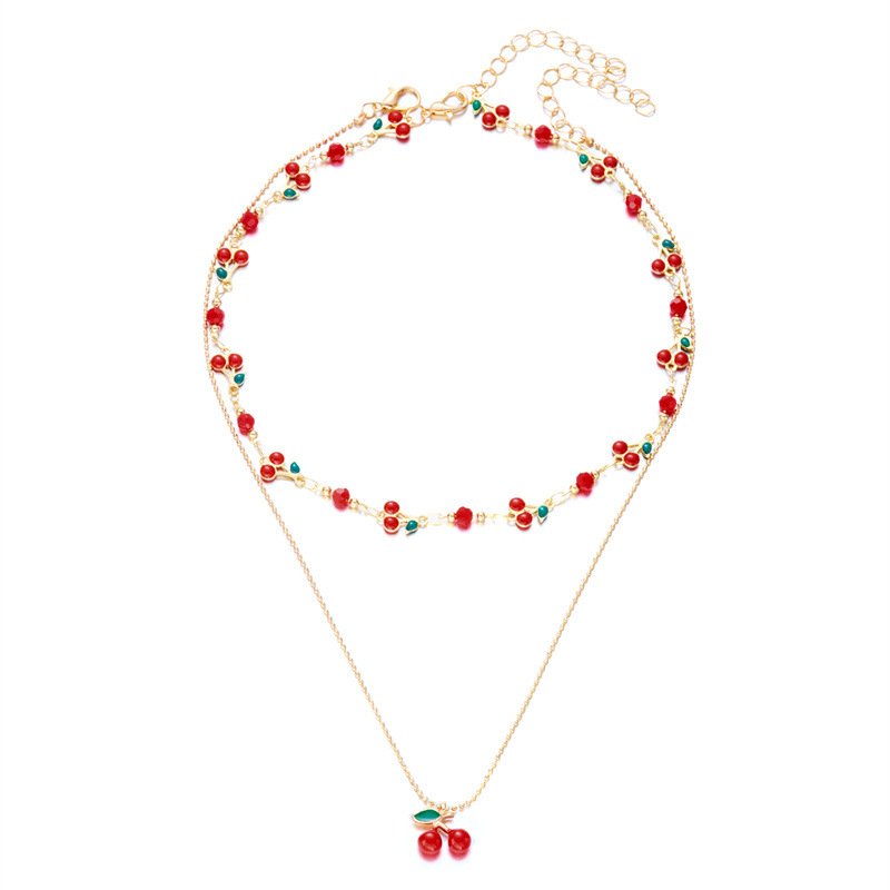 Комплект колие, гривна и гривна за глезен с мотив череши, висулка от сплав, електроплакиране, OL стил