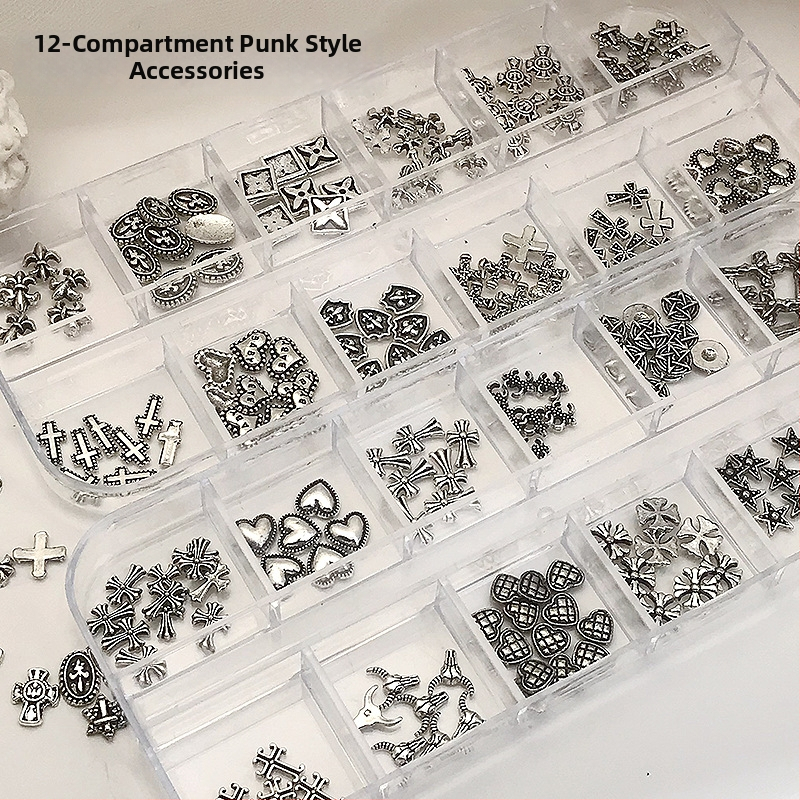 Nagu kunsti dekoratsioonid: Risti ja Südame muster, Metalliline risti sulam teemantaktsentidega, 12-kasti karp