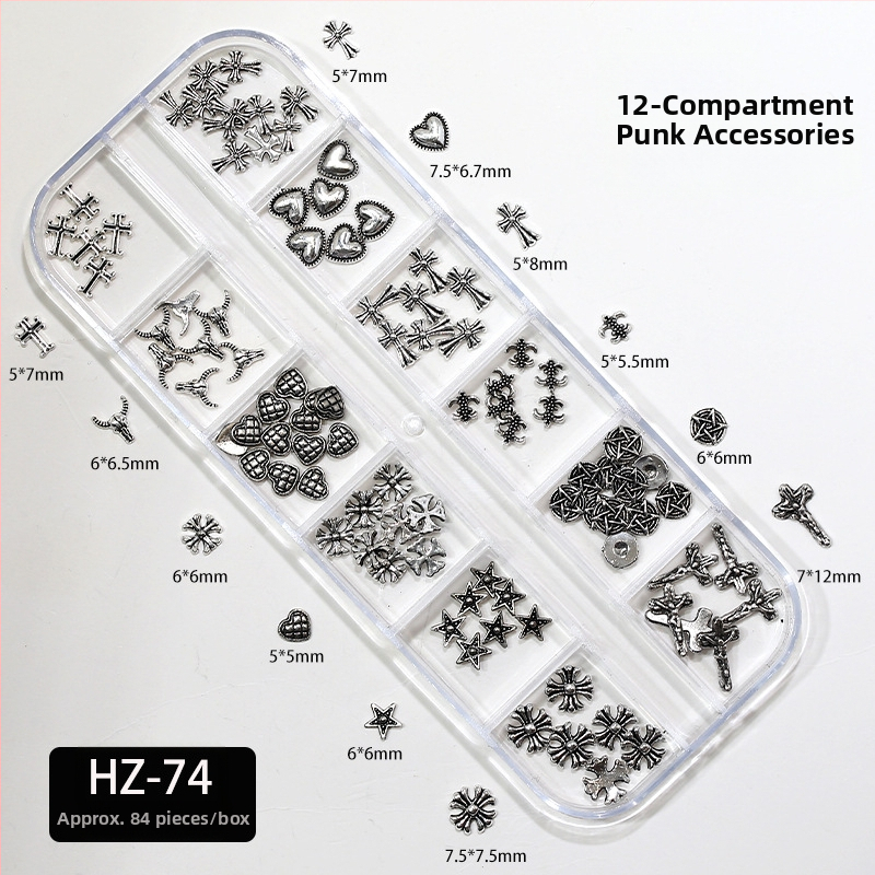 Nagu kunsti dekoratsioonid: Risti ja Südame muster, Metalliline risti sulam teemantaktsentidega, 12-kasti karp
