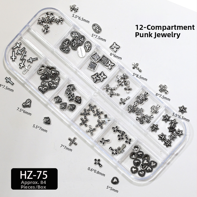 Nagu kunsti dekoratsioonid: Risti ja Südame muster, Metalliline risti sulam teemantaktsentidega, 12-kasti karp