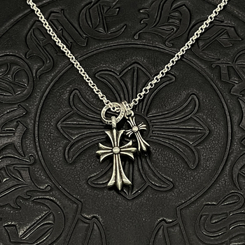 Ogrlica s dvostrukim križem na bambuskom lancu, metalni materijal, vintage stil, unisex, zima 2021