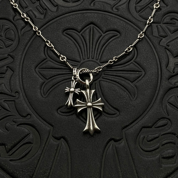 Ogrlica s dvostrukim križem na bambuskom lancu, metalni materijal, vintage stil, unisex, zima 2021