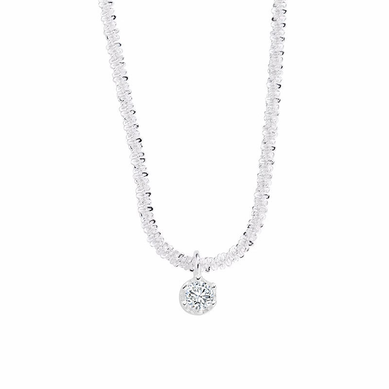 Колие: 925 сребро, полирана повърхност, геометричен дизайн, искряща верига, стил светъл лукс, тегло около 3 г