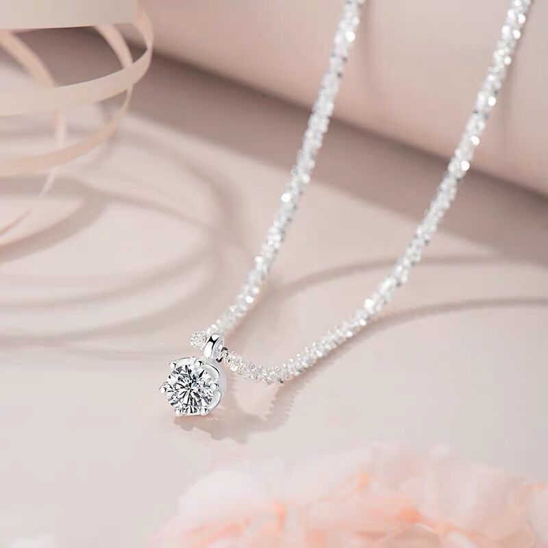 Колие: 925 сребро, полирана повърхност, геометричен дизайн, искряща верига, стил светъл лукс, тегло около 3 г