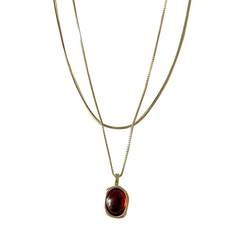 Огърлица с тигрово око, двойно слоена, геометричен дизайн, верига snake bone, дължина 41–50 см, пролет 2025, лек лукс