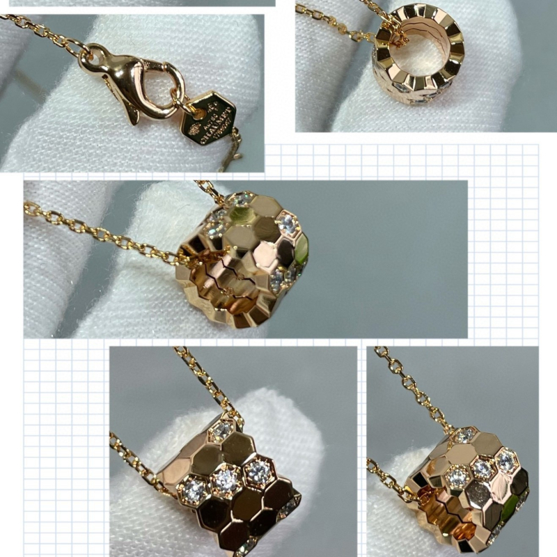 Колие от 925 сребро с ромбовидна висулка в пчелна пита форма, кръстосана верига, електроплатирано, тегло 2.9 g