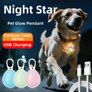 LED nakts gaisma mājdzīvniekiem — pakaramais pendants, USB uzlāde, ABS plastmasa, piemērots suņiem un kaķiem, ārējā drošības gaisma