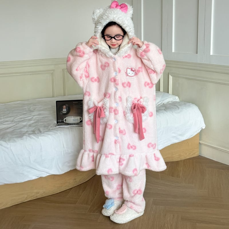 Детска халат с качулка от коралов флийс, дълга, дебела за зима, топло домашно облекло