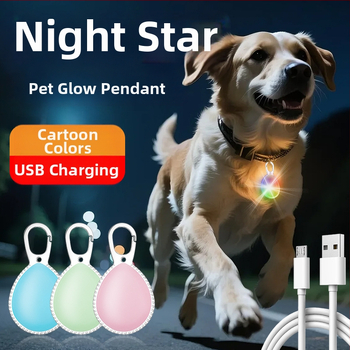 Suņu un kaķu LED nakts gaisma – pakarināms kulons, USB uzlāde, ABS plastmasa, pielāgojams, visu sezonu lietošanai