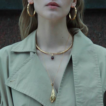 Ogrlica Amulet serije, dugi listić privjesak, dvostruko zlatno i srebrno premaz, jednostavan i svestran dizajn, privjesak od mesinga s premazom 18K zlato/srebro, tigrovo oko i citrin, običan lanac, duljina 55+5 cm, težina 20 g
