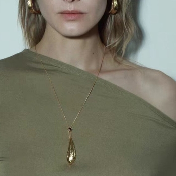 Ogrlica Amulet serije, dugi listić privjesak, dvostruko zlatno i srebrno premaz, jednostavan i svestran dizajn, privjesak od mesinga s premazom 18K zlato/srebro, tigrovo oko i citrin, običan lanac, duljina 55+5 cm, težina 20 g