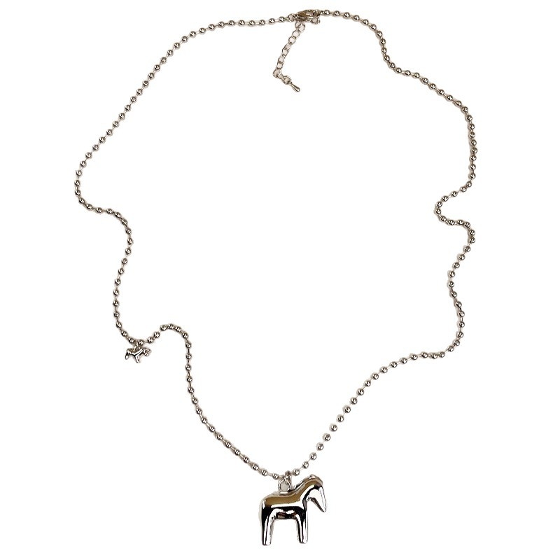 Ogrlica s pony privjeskom u korejskom stilu, visokokvalitetna, minimalističkog dizajna za Godinu konja; bakrena podloga s pravim pozlaćivanjem, lanac s perlicama, duljina 61–70 cm, unisex, geometrijski oblik