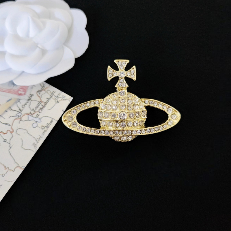 Segu koostisest broš planeet stiiliga ja teemantidega paigutus, universaalne moekas aksesuaar, sügisel 2023