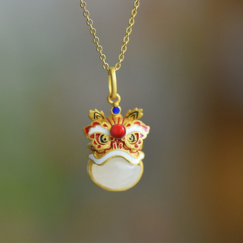 Медна огърлица с висулка лъв, У-образен геометричен дизайн, етнически стил, дължина на веригата 41-50 см, унисекс, издание пролет 2025