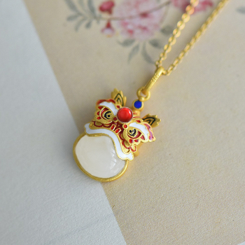 Медна огърлица с висулка лъв, У-образен геометричен дизайн, етнически стил, дължина на веригата 41-50 см, унисекс, издание пролет 2025