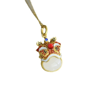 Медна огърлица с висулка лъв, У-образен геометричен дизайн, етнически стил, дължина на веригата 41-50 см, унисекс, издание пролет 2025