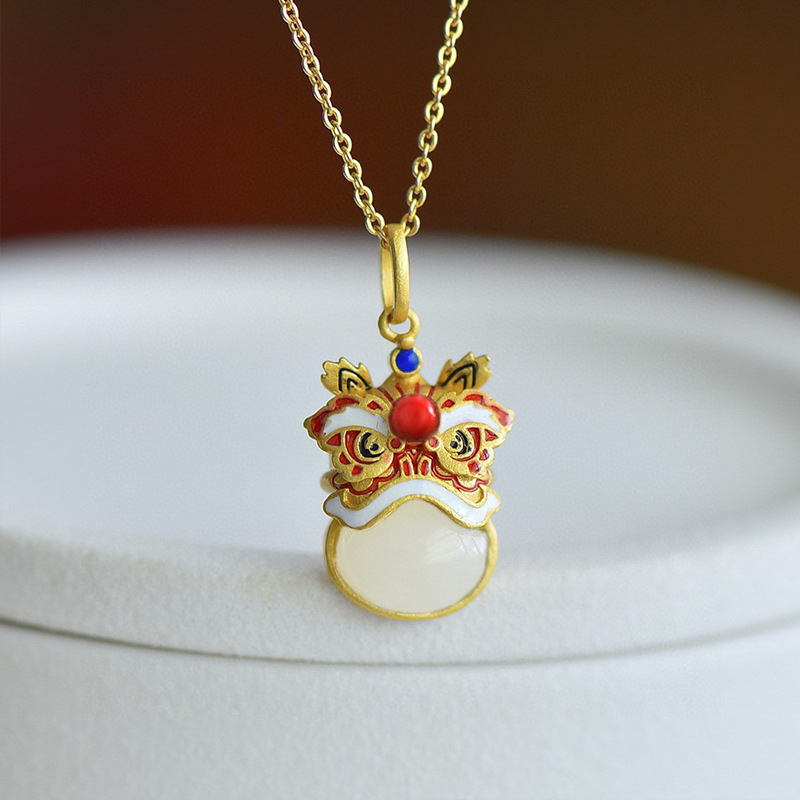 Медна огърлица с висулка лъв, У-образен геометричен дизайн, етнически стил, дължина на веригата 41-50 см, унисекс, издание пролет 2025