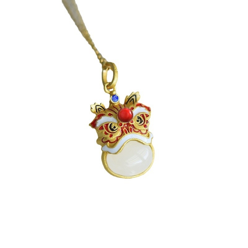 Медна огърлица с висулка лъв, У-образен геометричен дизайн, етнически стил, дължина на веригата 41-50 см, унисекс, издание пролет 2025