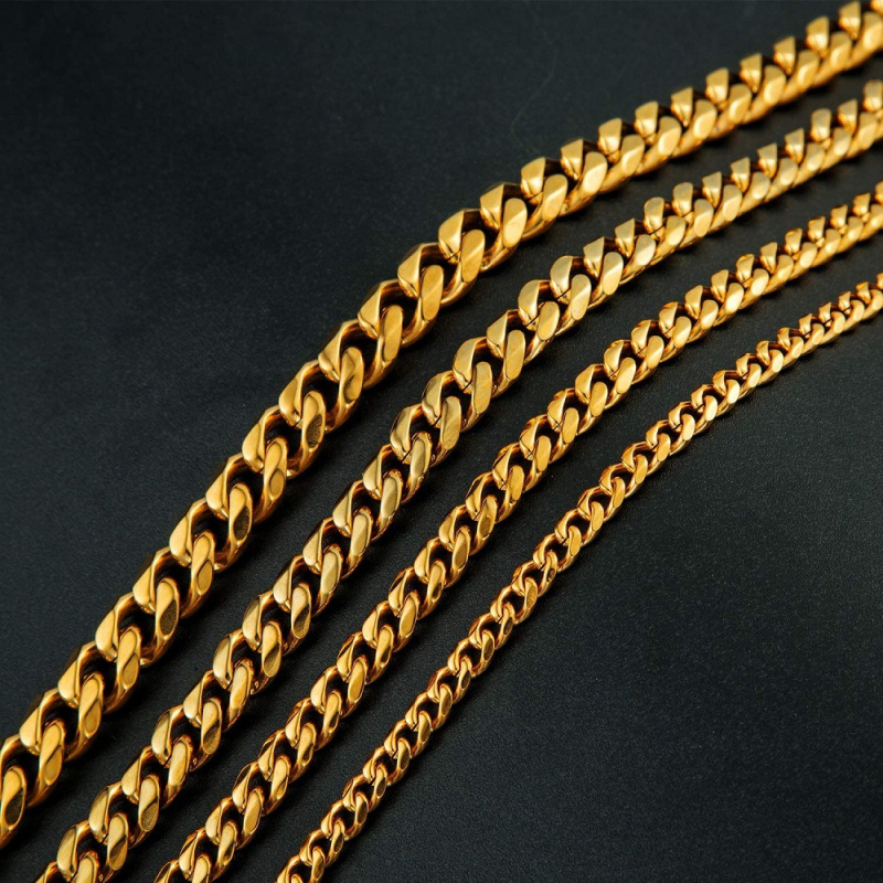 Огърлица Кубанска верижка от титанова стомана, електроплакирана, регулируема дължина, геометричен модел, стил светъл лукс