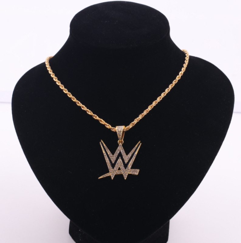 Ogrlica s privjeskom W, od legure, dijamantno rezanje, uvijeni lanac, geometrijski oblik, Diron