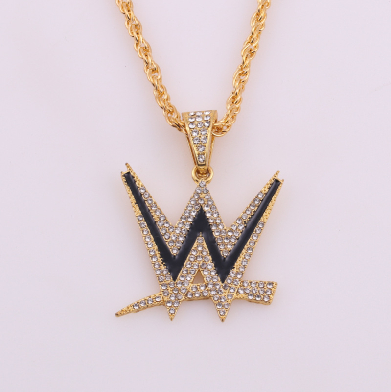 Ogrlica s privjeskom W, od legure, dijamantno rezanje, uvijeni lanac, geometrijski oblik, Diron