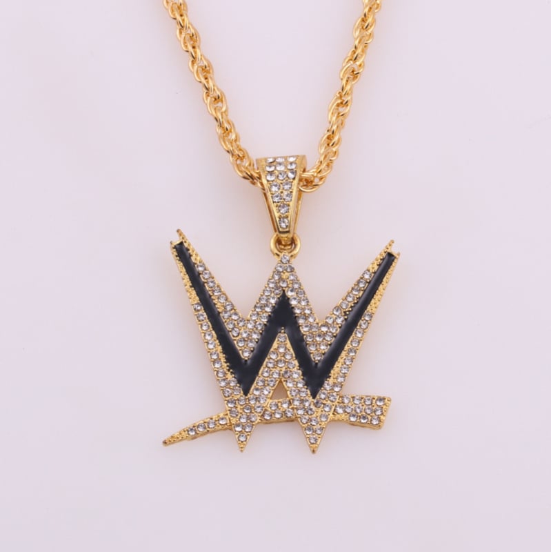 Ogrlica s privjeskom W, od legure, dijamantno rezanje, uvijeni lanac, geometrijski oblik, Diron