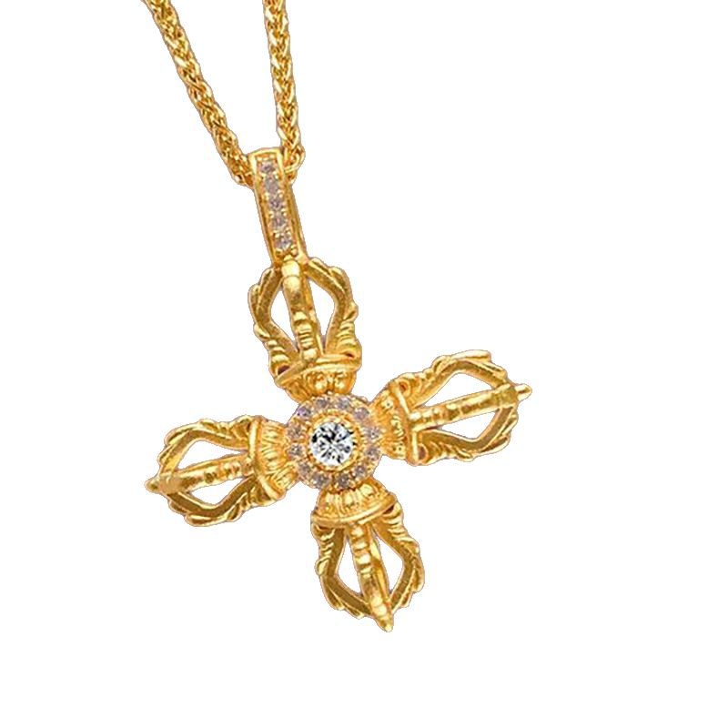 Geometrijski bakreni ogrlica s privjeskom Vajra Cross, elektroplatirano, 6.5 g