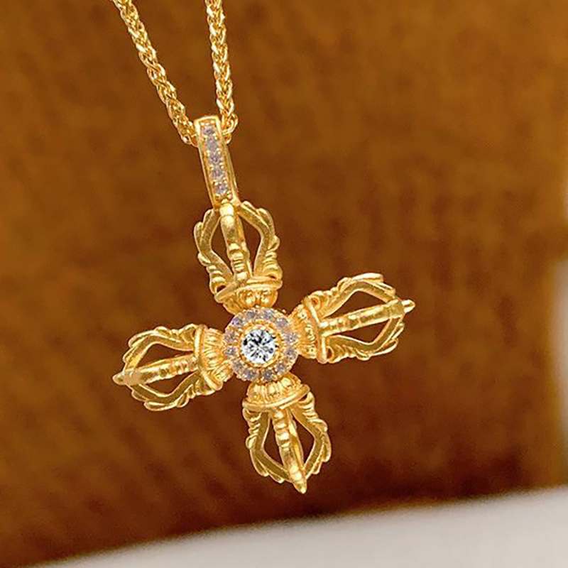 Geometrijski bakreni ogrlica s privjeskom Vajra Cross, elektroplatirano, 6.5 g