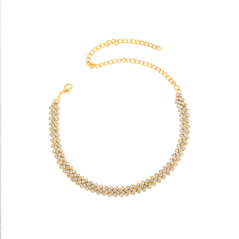 Choker ogrlica s kristalima, elegantan geometrijski dizajn, duljina 41-50 cm, težina 12 g, lanac: običan