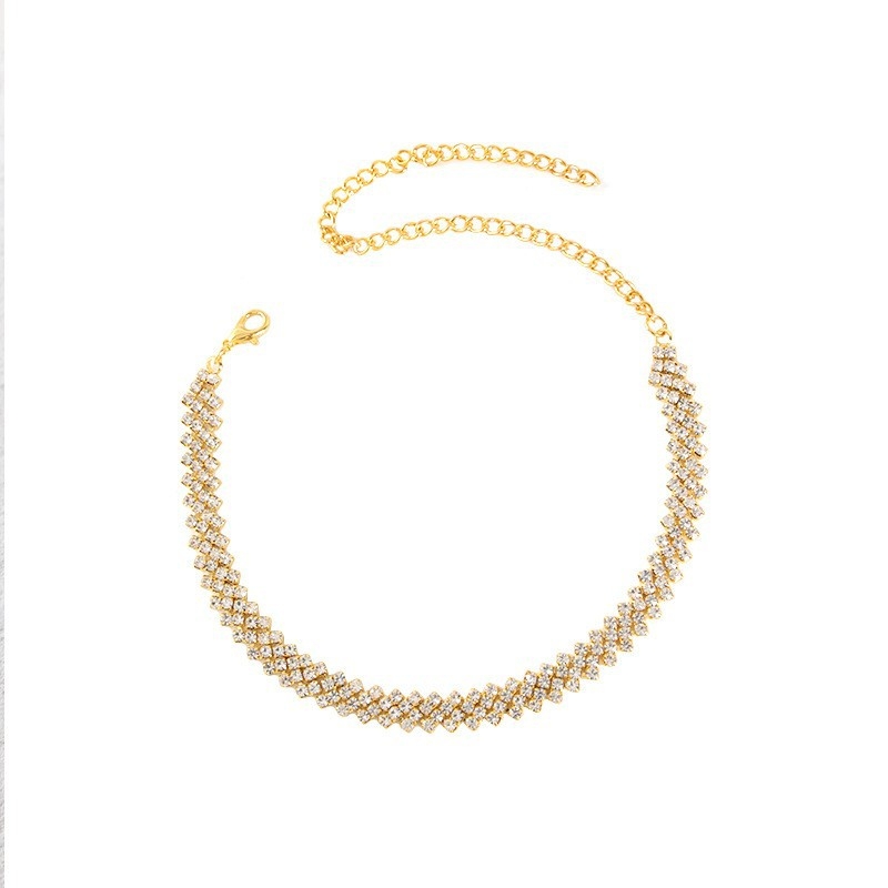 Choker ogrlica s kristalima, elegantan geometrijski dizajn, duljina 41-50 cm, težina 12 g, lanac: običan