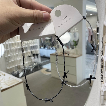 Ogrlica u korejskom stilu s kristalnom mašnicom, uvijeni lanac, kristalni privjesak, elektroplatiranje, miješani materijali