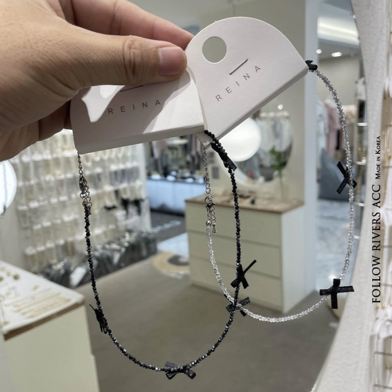 Ogrlica u korejskom stilu s kristalnom mašnicom, uvijeni lanac, kristalni privjesak, elektroplatiranje, miješani materijali