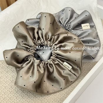 Dvostruko plisana satenska gumica za kosu s točkicama, korejski stil, ručna izrada, visoka elastičnost