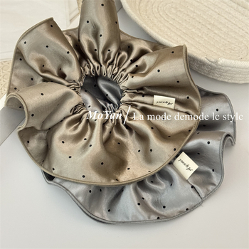 Dvostruko plisana satenska gumica za kosu s točkicama, korejski stil, ručna izrada, visoka elastičnost