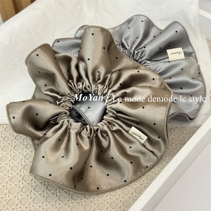 Dvostruko plisana satenska gumica za kosu s točkicama, korejski stil, ručna izrada, visoka elastičnost