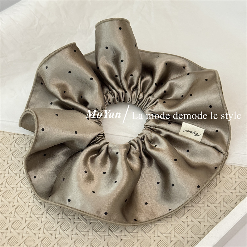 Dvostruko plisana satenska gumica za kosu s točkicama, korejski stil, ručna izrada, visoka elastičnost