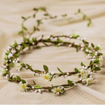 Korejski Mori vijenci za kosu s malim tratinčicama, dvostruki sloj od ratana, dodatak za fotosesije na obali