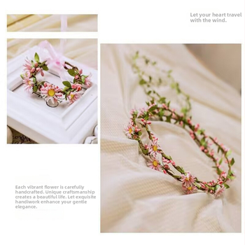 Korejski Mori vijenci za kosu s malim tratinčicama, dvostruki sloj od ratana, dodatak za fotosesije na obali