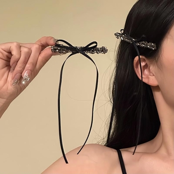 Spoljni klips za kosu s mašnicom i kristalima - bočni klip, ručno izrađeno, ženski dodatak (Ručna izrada; Bočni klip; Mali mašnica stil; Kristali)