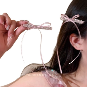 Spoljni klips za kosu s mašnicom i kristalima - bočni klip, ručno izrađeno, ženski dodatak (Ručna izrada; Bočni klip; Mali mašnica stil; Kristali)