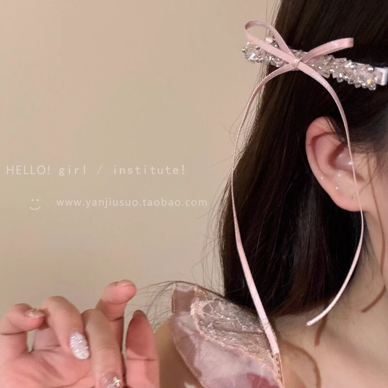 Spoljni klips za kosu s mašnicom i kristalima - bočni klip, ručno izrađeno, ženski dodatak (Ručna izrada; Bočni klip; Mali mašnica stil; Kristali)