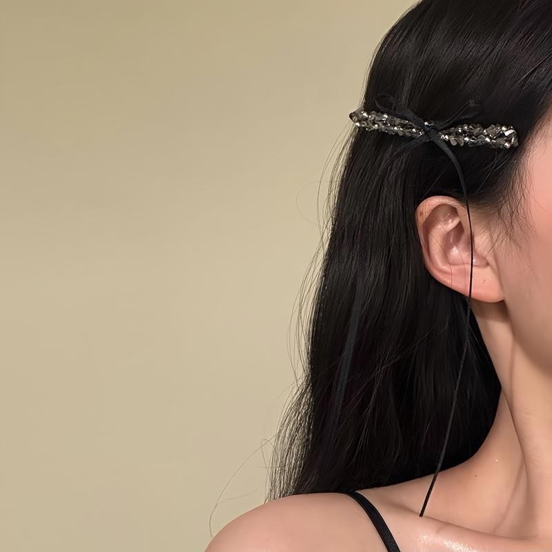 Spoljni klips za kosu s mašnicom i kristalima - bočni klip, ručno izrađeno, ženski dodatak (Ručna izrada; Bočni klip; Mali mašnica stil; Kristali)