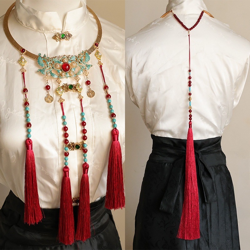 Ogrlica tipa ovratnik, legura, lanac od kuglica, unisex, antički stil, književno-retro