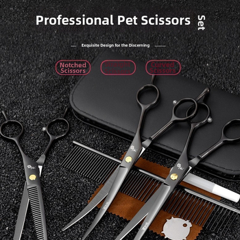 Įlenktos šunų kirpimo žirklės — komplektas kirpimui ir formavimui