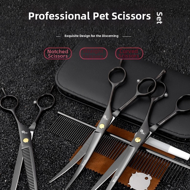 Įlenktos šunų kirpimo žirklės — komplektas kirpimui ir formavimui