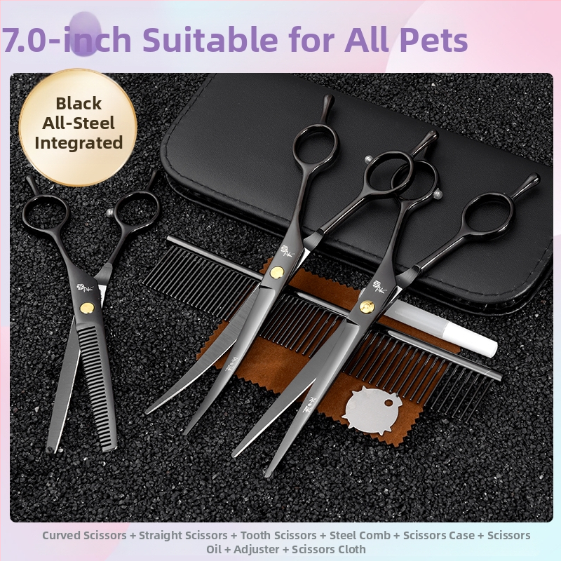 Įlenktos šunų kirpimo žirklės — komplektas kirpimui ir formavimui