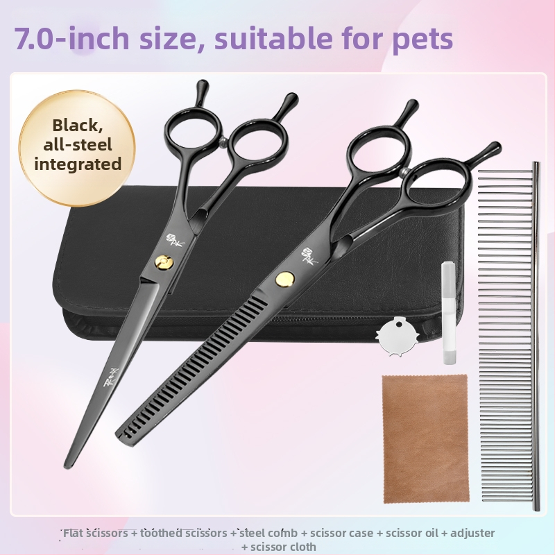 Įlenktos šunų kirpimo žirklės — komplektas kirpimui ir formavimui