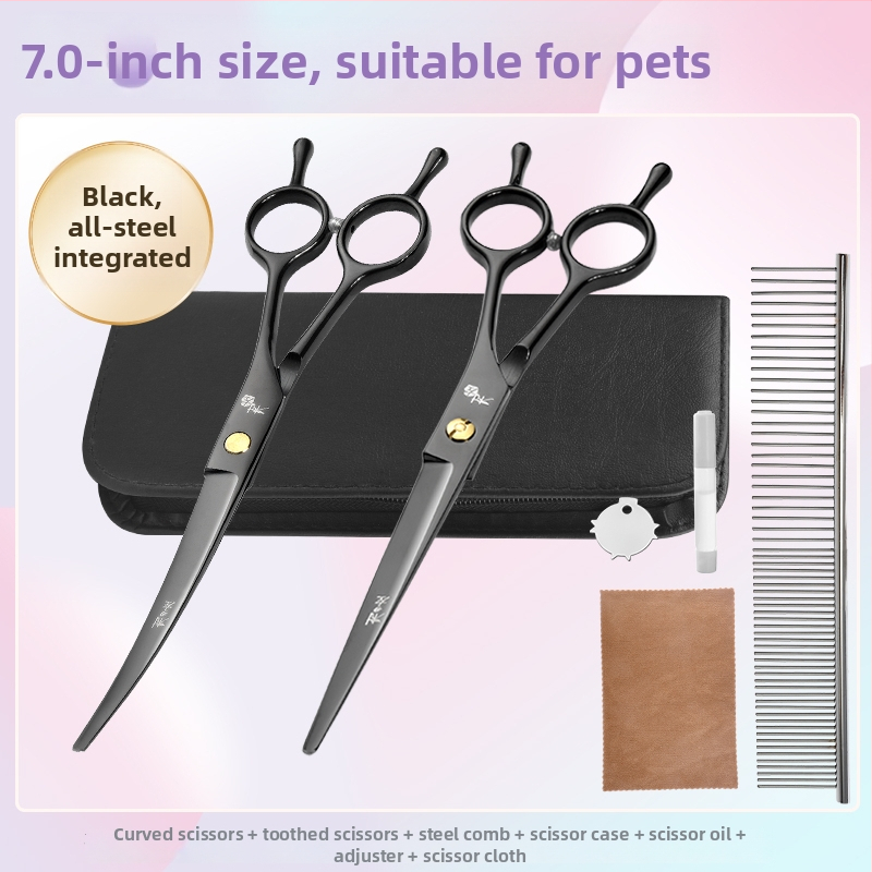 Įlenktos šunų kirpimo žirklės — komplektas kirpimui ir formavimui