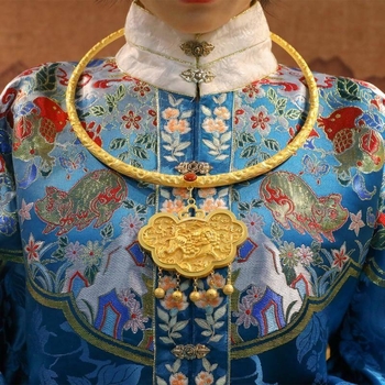 Ogrlica s motivom tigra i lava, retro resice, Hanfu inspiriran, dvorski nakit