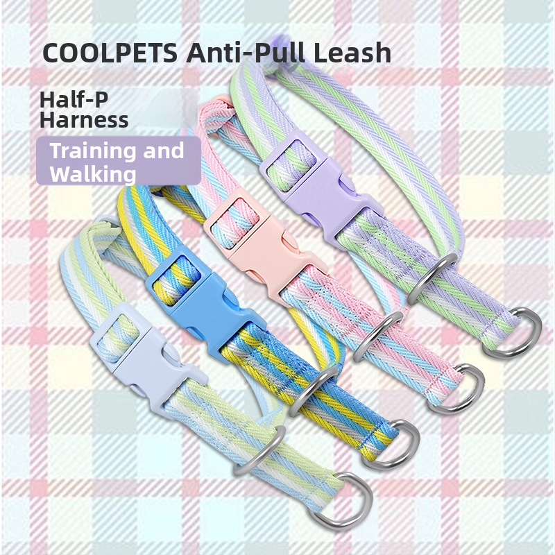 COOLPETS pruhovaný polyesterový obojok pre psa, výcvikový obojok s dizajnom pololánca a lanového reťazca, univerzálne nastavenie